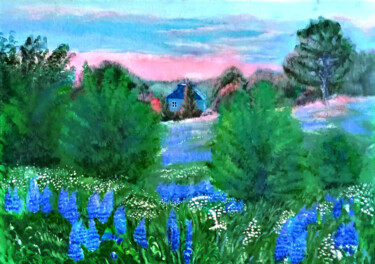 Картина под названием "peinture bluebonnet" - Elizaveta Megina, Подлинное произведение искусства, Масло