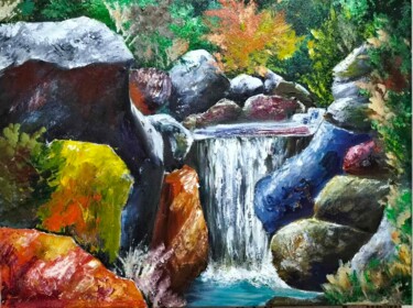 Pintura titulada "Jungle et cascade│C…" por Elizaveta Pastushchak, Obra de arte original, Oleo