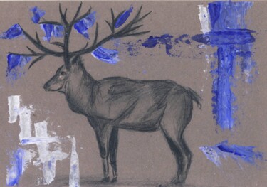 Deer on craft paper Peinture intitulée "Deer on craft paper" par Elizaveta Pastushchak, Œuvre d'art originale, Acrylique