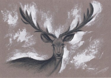 Snowy deer for Christmas Peinture intitulée "Snowy deer for Chri…" par Elizaveta Pastushchak, Œuvre d'art originale, Crayon