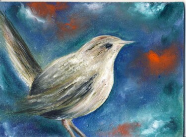 Peinture intitulée "Space bird drawing…" par Elizaveta Pastushchak, Œuvre d'art originale, Huile