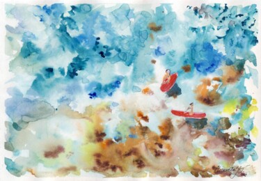 Картина под названием "Surf│Les gens de la…" - Elizaveta Pastushchak, Подлинное произведение искусства, Акварель