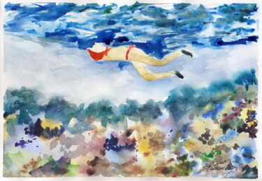 Картина под названием "Fille sous l'eau│Aq…" - Elizaveta Pastushchak, Подлинное произведение искусства, Акварель