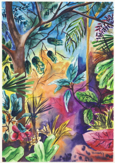 Painting titled "Jungle Joy" by Elizaveta Pastushchak, Original Artwork, Watercolor