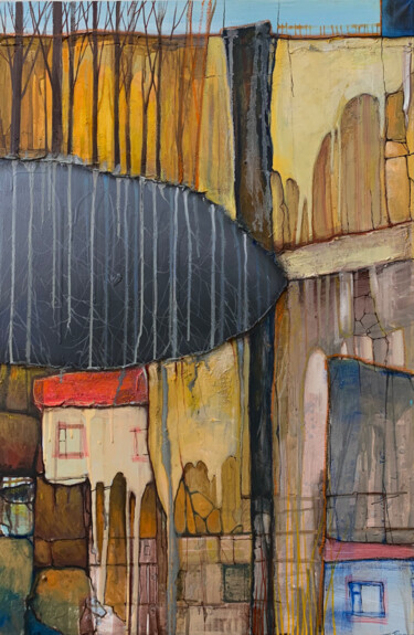 Картина под названием "The house near the…" - Елизавета Пугачева, Подлинное произведение искусства, Масло Установлен на Дере…