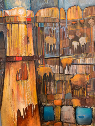Картина под названием "The herd yellow abs…" - Елизавета Пугачева, Подлинное произведение искусства, Масло Установлен на Дер…