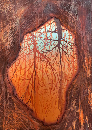 Painting titled "The original orange…" by Elizaveta Pugacheva, Original Artwork, Oil Mounted on Wood Stretcher frame