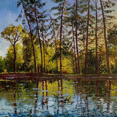 Картина под названием "Oil painting green…" - Елизавета Пугачева, Подлинное произведение искусства, Масло Установлен на Дере…