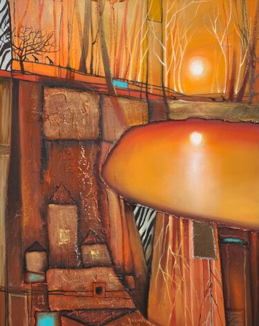 Painting titled "The unique orange a…" by Elizaveta Pugacheva, Original Artwork, Oil Mounted on Wood Stretcher frame