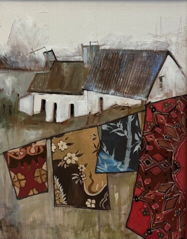 Malarstwo zatytułowany „Abstract landscape…” autorstwa Елизавета Пугачева, Oryginalna praca, Olej Zamontowany na Drewniana r…