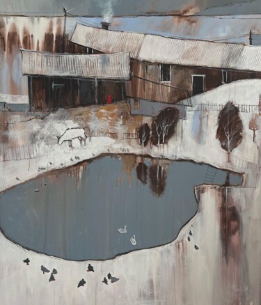 Malarstwo zatytułowany „Unique abstract lan…” autorstwa Елизавета Пугачева, Oryginalna praca, Olej Zamontowany na Drewniana…
