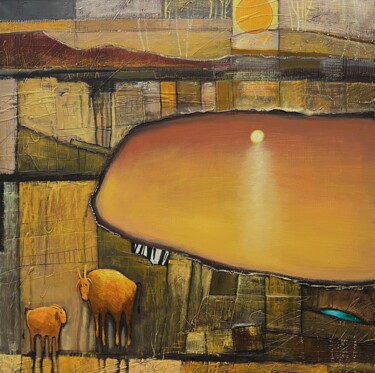 Ζωγραφική με τίτλο "Unique abstract lan…" από Елизавета Пугачева, Αυθεντικά έργα τέχνης, Λάδι Τοποθετήθηκε στο Ξύλινο φορείο…