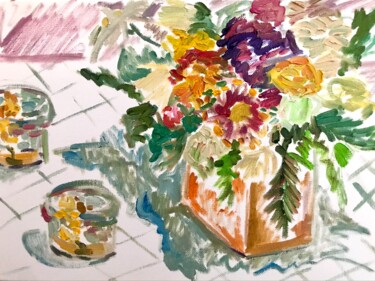 Peinture intitulée "flowers and candles…" par Elizaveta Selezneva, Œuvre d'art originale, Huile