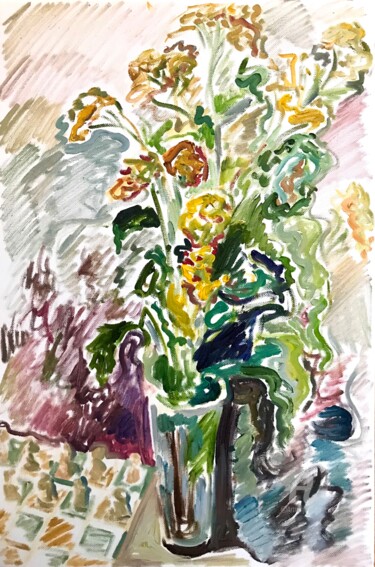 Pintura intitulada "Chess and flowers /…" por Elizaveta Selezneva, Obras de arte originais, Óleo