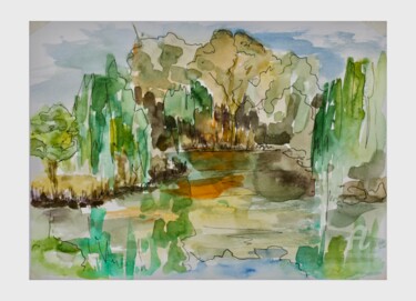 Malerei mit dem Titel "Lake in the park. B…" von Elizaveta Selezneva, Original-Kunstwerk, Aquarell
