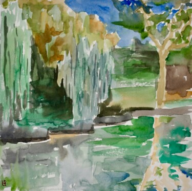 Peinture intitulée "Lake in the park II…" par Elizaveta Selezneva, Œuvre d'art originale, Aquarelle