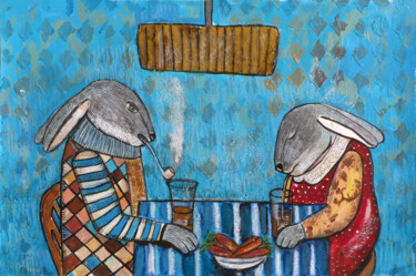 Painting titled "A Family Dinner" by Elizaveta Vlasova, Original Artwork, Acrylic