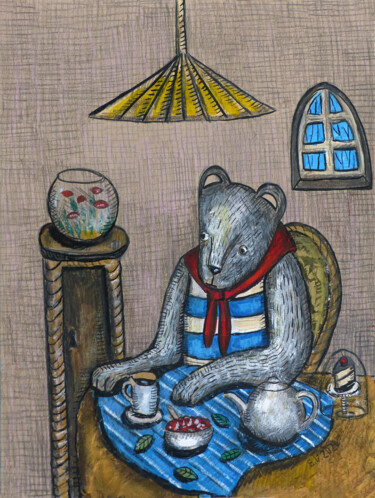 Peinture intitulée "PICASSO THE BEAR" par Elizaveta Vlasova, Œuvre d'art originale, Acrylique