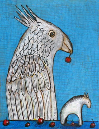 Painting titled "White Parrot" by Elizaveta Vlasova, Original Artwork, Acrylic