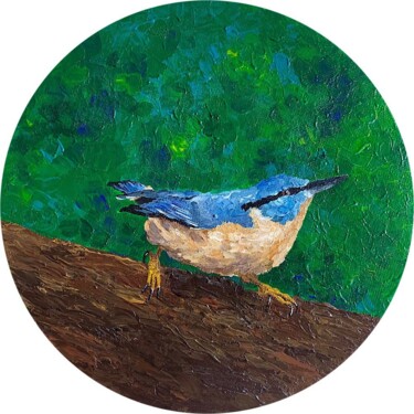 「Поползень птица」というタイトルの絵画 Elizova Anastasiaによって, オリジナルのアートワーク, アクリル ウッドストレッチャーフレームにマウント