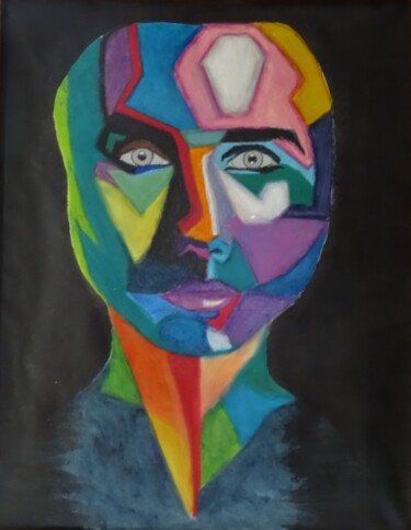 Peinture intitulée "Geometric Face" par Elke Matthaeus, Œuvre d'art originale, Acrylique