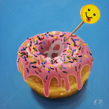 Картина под названием "Smiley" - Elke Thiébaut, Подлинное произведение искусства, Масло Установлен на Деревянная рама для но…