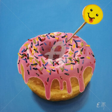 Painting titled "Smiley" by Elke Thiébaut, Original Artwork, Oil Mounted on Wood Stretcher frame