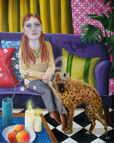 Peinture intitulée "La Vie est une Hyène" par Elke Thiébaut, Œuvre d'art originale, Huile Monté sur Châssis en bois
