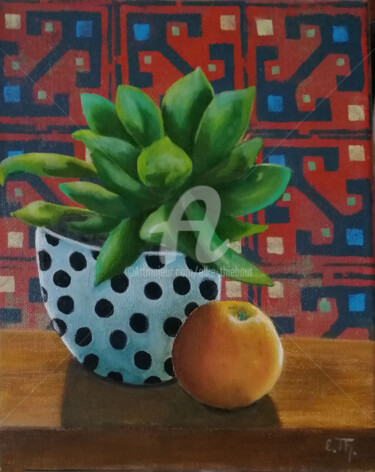 Painting titled "Still Life with App…" by Elke Thiébaut, Original Artwork, Acrylic