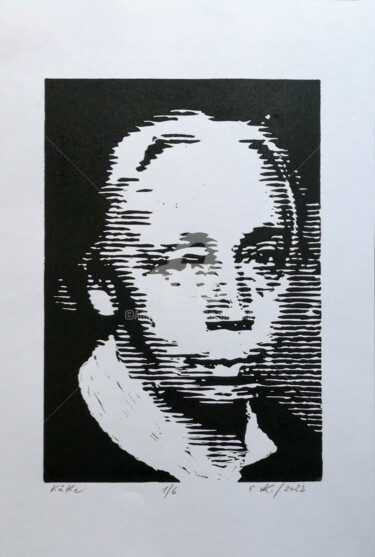 Druckgrafik mit dem Titel "Käthe" von Elke Thiébaut, Original-Kunstwerk, Linoldrucke