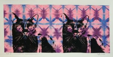 Estampas & grabados titulada "Cats II" por Elke Thiébaut, Obra de arte original, Linograbados