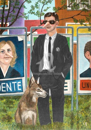 Schilderij getiteld "Le Candidat" door Elke Thiébaut, Origineel Kunstwerk, Olie