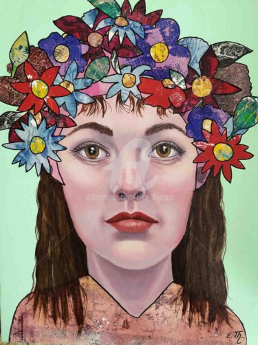 Painting titled "Spring (Visage 21)" by Elke Thiébaut, Original Artwork, Acrylic