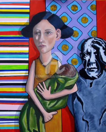 Painting titled "Mother and Child" by Elke Thiébaut, Original Artwork, Oil
