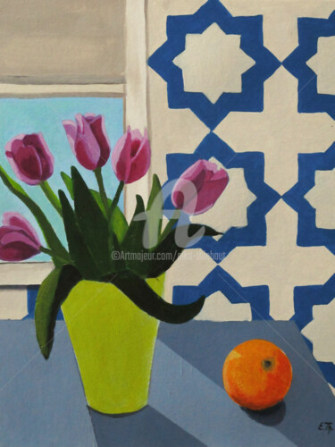 Peinture intitulée "Cinq Tulipes et une…" par Elke Thiébaut, Œuvre d'art originale, Acrylique