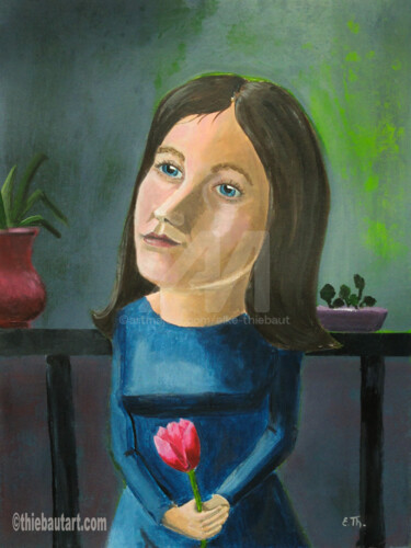 La Tulipe rouge Peinture intitulée "La Tulipe rouge" par Elke Thiébaut, Œuvre d'art originale, Acrylique