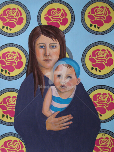 Peinture intitulée "Madone avec Enfant" par Elke Thiébaut, Œuvre d'art originale, Acrylique