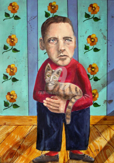 Peinture intitulée "Le Chat et l'Homme" par Elke Thiébaut, Œuvre d'art originale, Acrylique