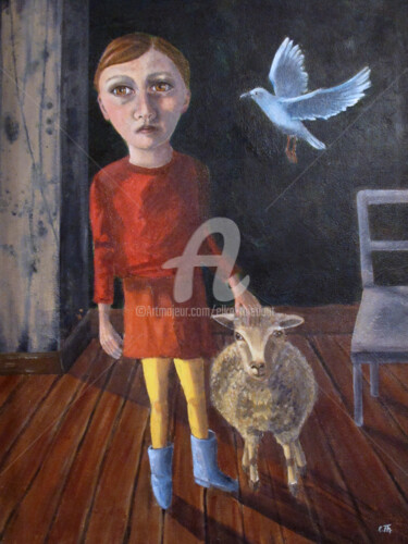 Malerei mit dem Titel "Le Mouton" von Elke Thiébaut, Original-Kunstwerk, Acryl