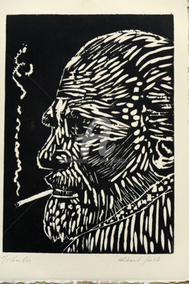 Incisioni, stampe intitolato "Charles (Bukowski)" da Elke Thiébaut, Opera d'arte originale, Xilografia