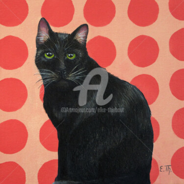 Картина под названием "Le Chat noir/The bl…" - Elke Thiébaut, Подлинное произведение искусства, Акрил