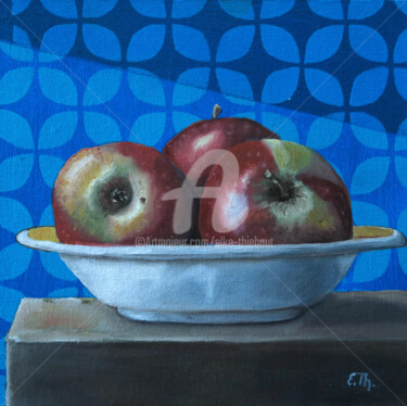 Painting titled "Trois Pommes (Three…" by Elke Thiébaut, Original Artwork, Acrylic