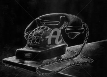 Цифровое искусство под названием "Lone Black Telephone" - Elkement, Подлинное произведение искусства, Карандаш