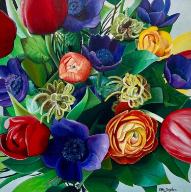 Painting titled "Flowerbed one" by Ella Joosten, Original Artwork, Acrylic