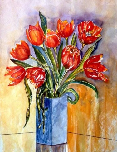 Malerei mit dem Titel "2008 Tulpen Aquarel…" von Ella Kleedorfer-Egger, Original-Kunstwerk
