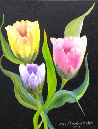 Schilderij getiteld "Tulpen" door Ella Kleedorfer-Egger, Origineel Kunstwerk, Olie
