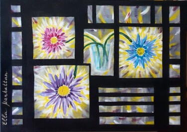 Schilderij getiteld "Chrysanthemums" door Ella Manhattan, Origineel Kunstwerk, Acryl
