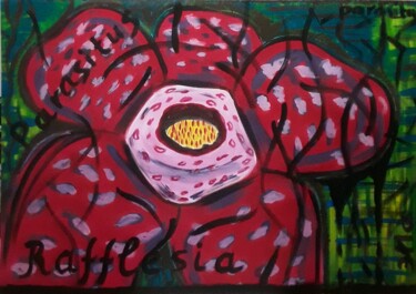 Schilderij getiteld "Rafflesia" door Ella Manhattan, Origineel Kunstwerk, Acryl Gemonteerd op Houten paneel
