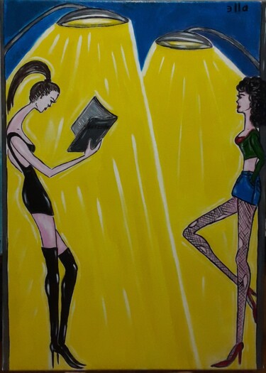 Malerei mit dem Titel "Girls under street…" von Ella Manhattan, Original-Kunstwerk, Acryl