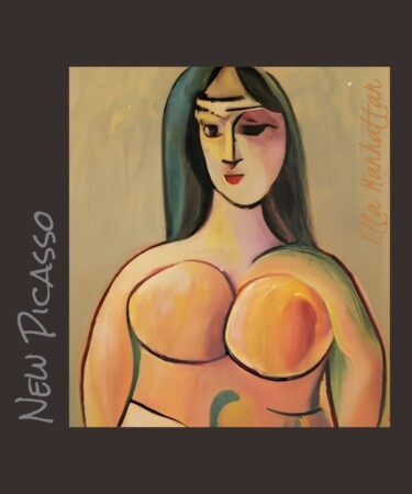 Digital Arts titled ""Woman with peach b…" by Ella Manhattan, Original Artwork, Digital Painting